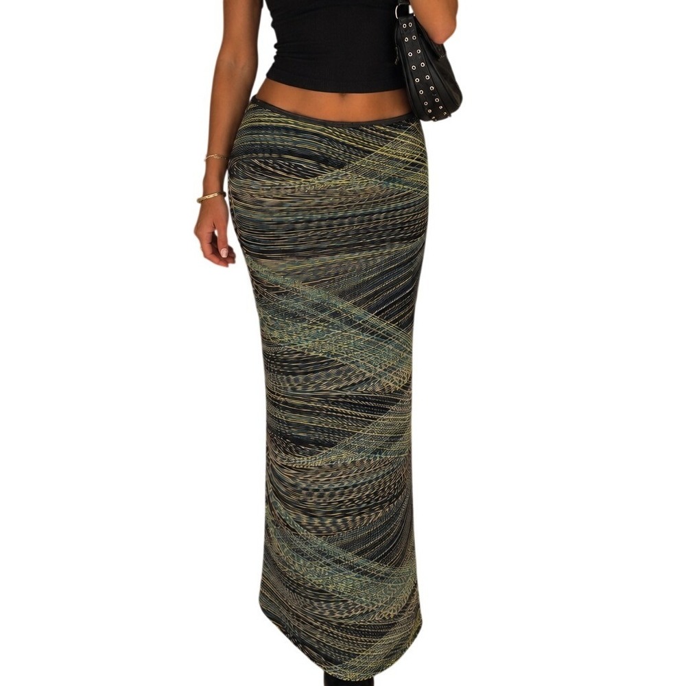 Vintage Y2K Tempo Paris Maxi Skirt Medium Blue Abstract Space Dye Knit Side Slit